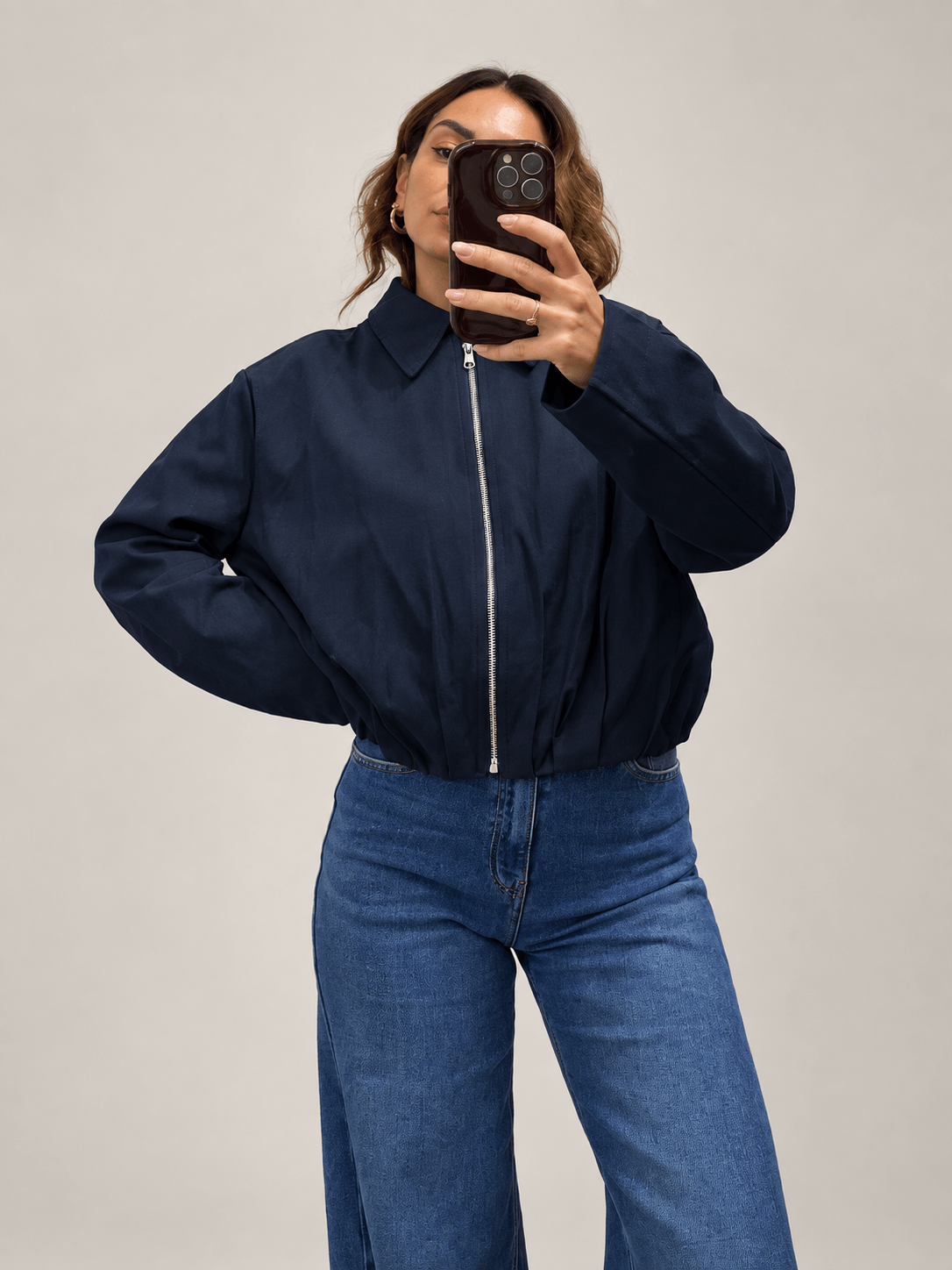 Bomber con Collo a Camicia e Zip - immagine 4