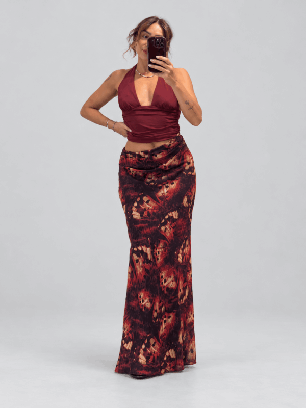 Abito Lungo con Top Halter e Fantasia
