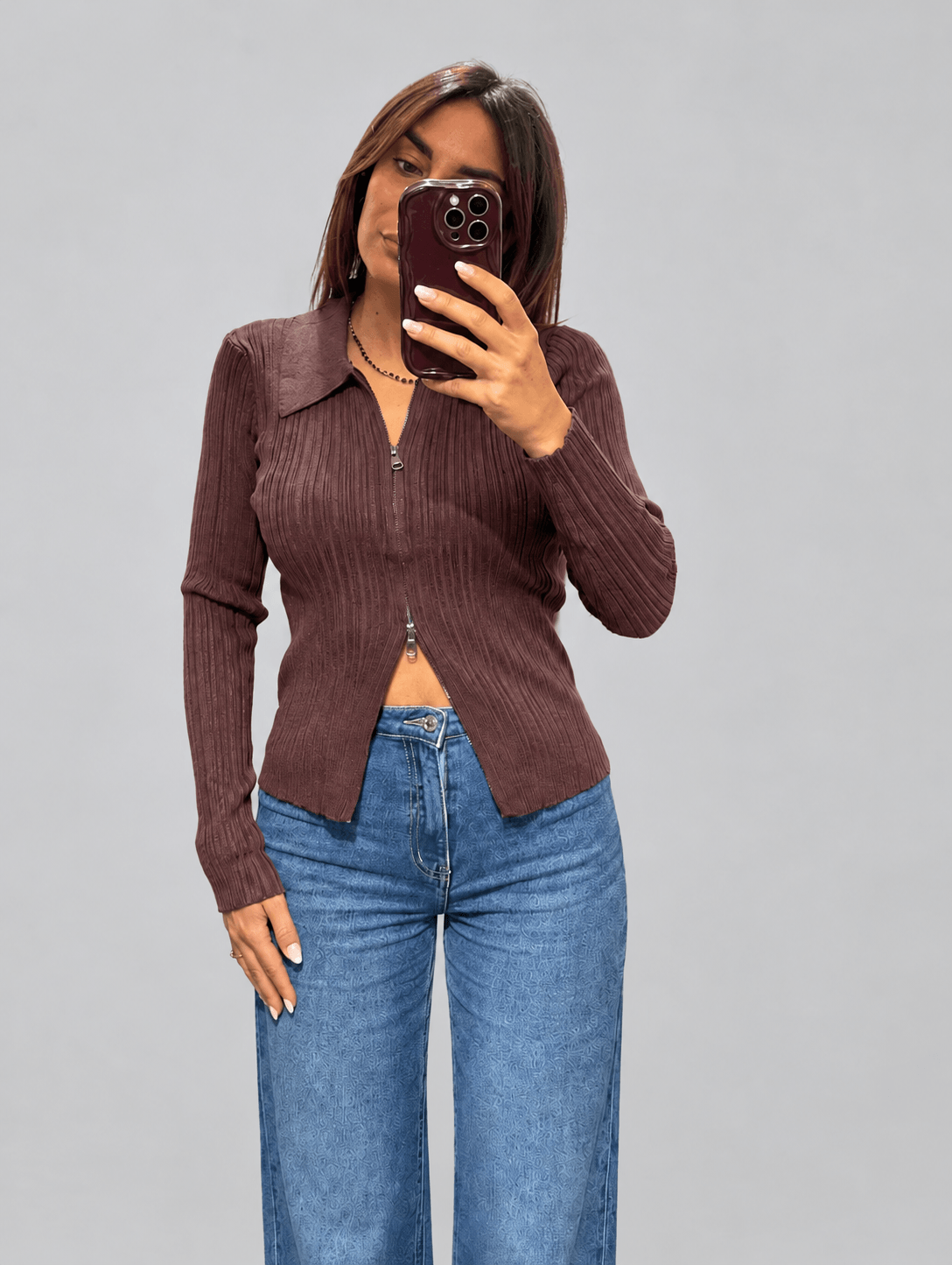 Cardigan a Costine con Zip - immagine 2