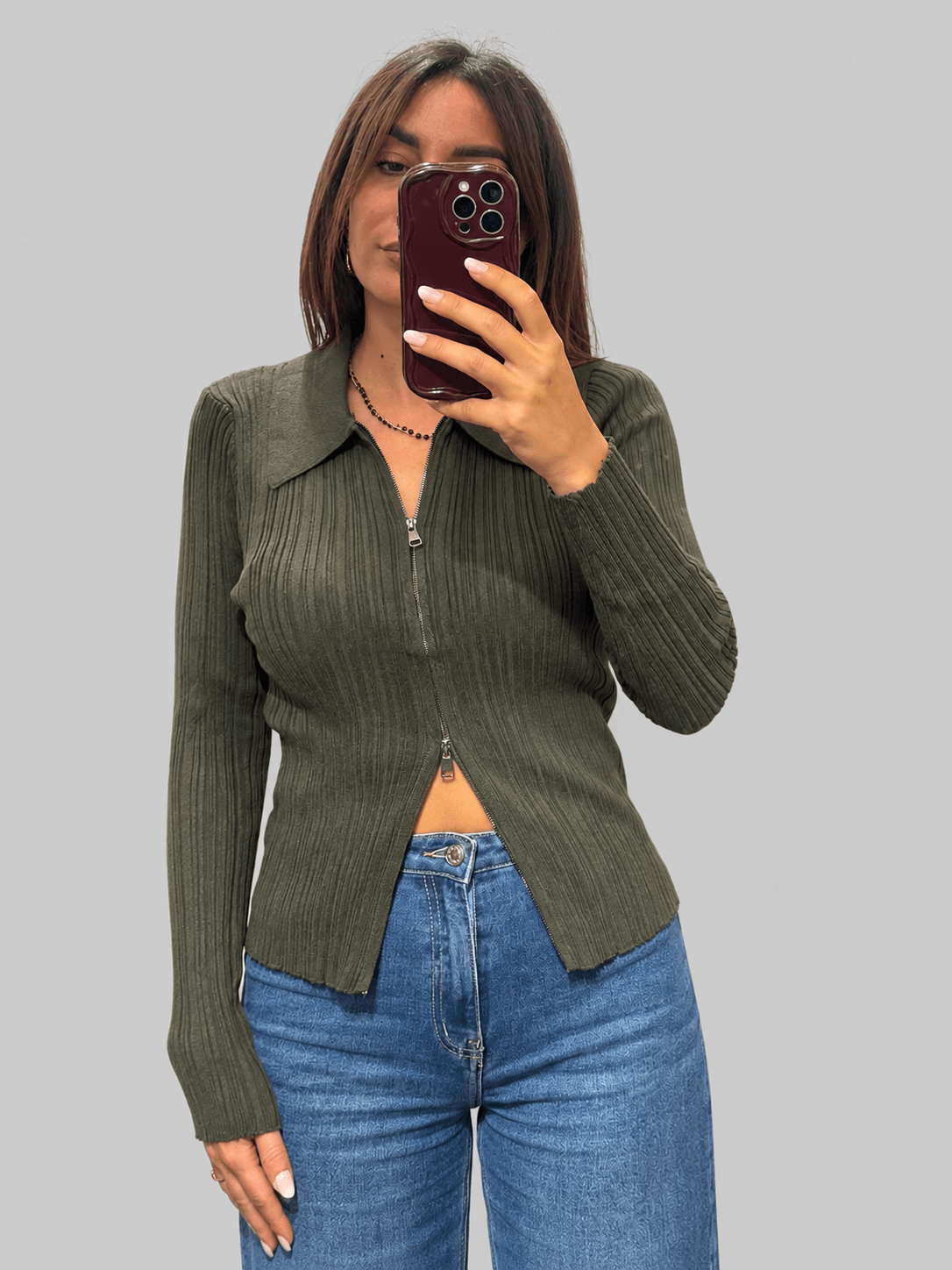 Cardigan a Costine con Zip