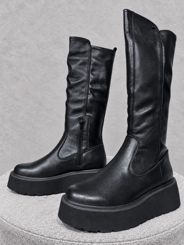 Stivale Alto Platform in Pelle Nera