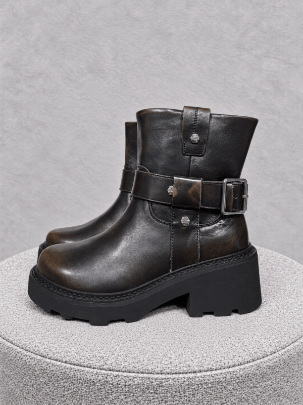 Stivaletto Biker Platform Pelle Marrone Nuvolata