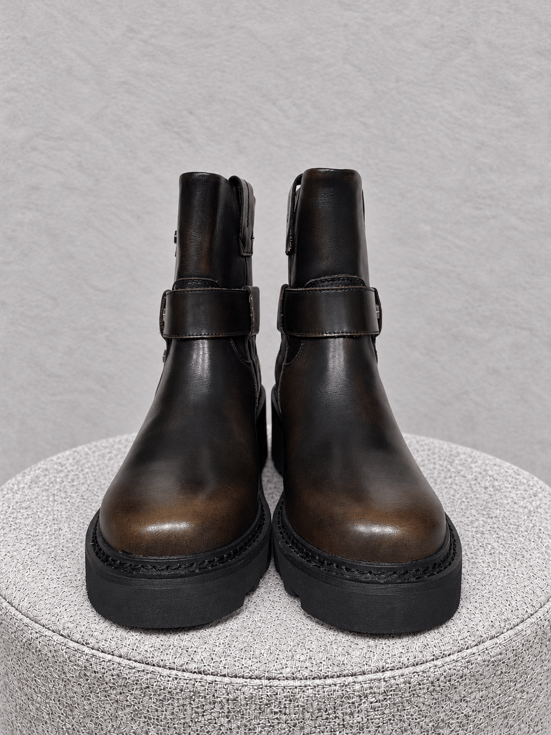 Stivaletto Biker Platform Pelle Marrone Nuvolata - immagine 3