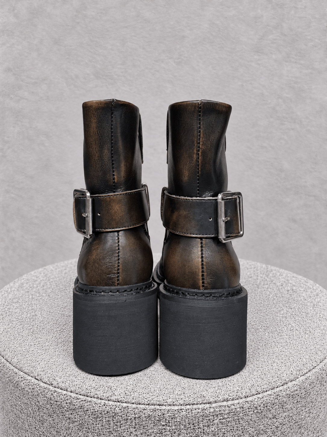 Stivaletto Biker Platform Pelle Marrone Nuvolata - immagine 4