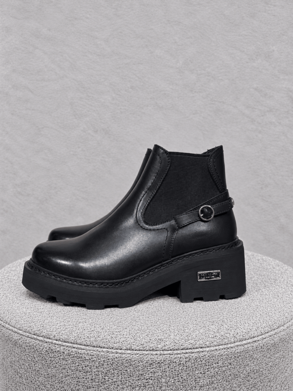 Stivaletto Chelsea Platform Tacco Largo Pelle Nera