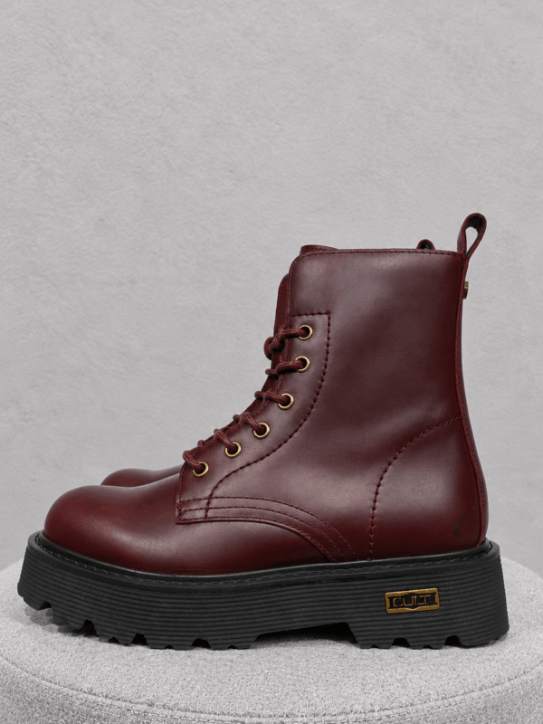 Stivaletto Anfibio Stringato Slash in Pelle Bordeaux