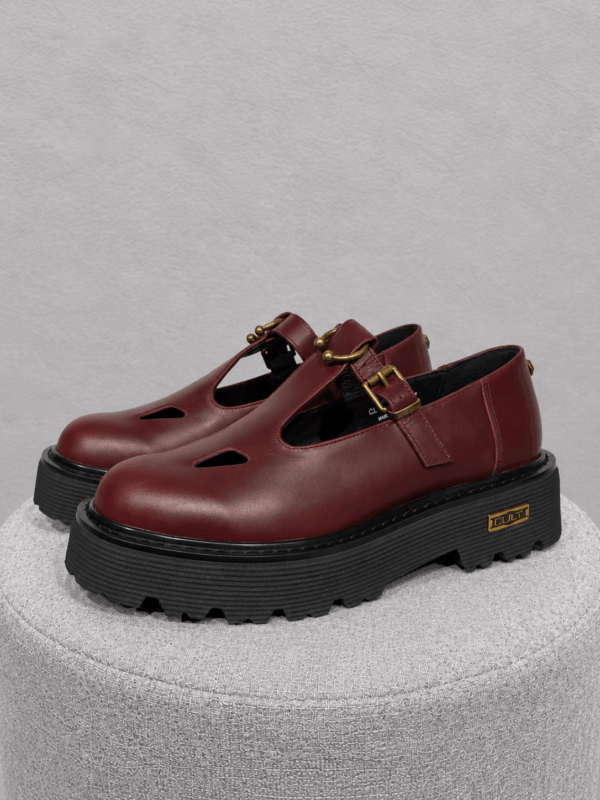 Mary Jane T-Strap Slash Platform in Pelle Bordeaux